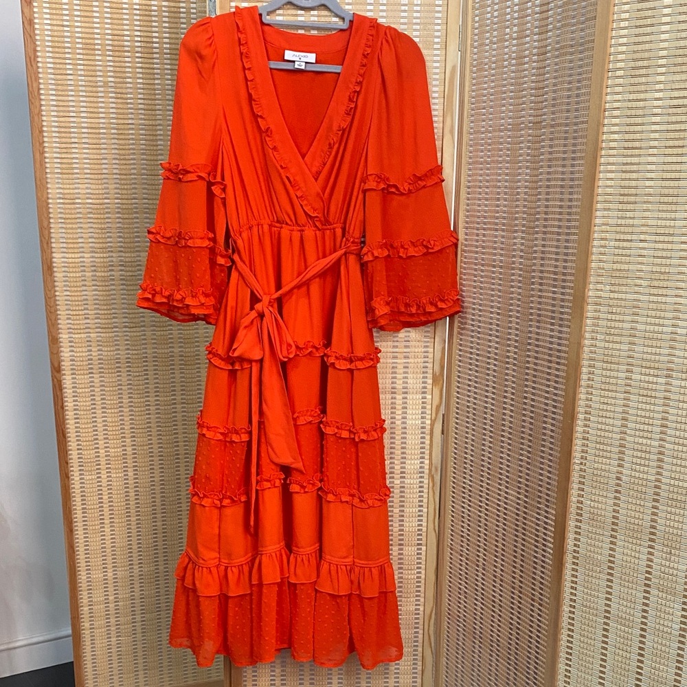 Alexis x Target Orange Ruffle-Trim Midi Dress